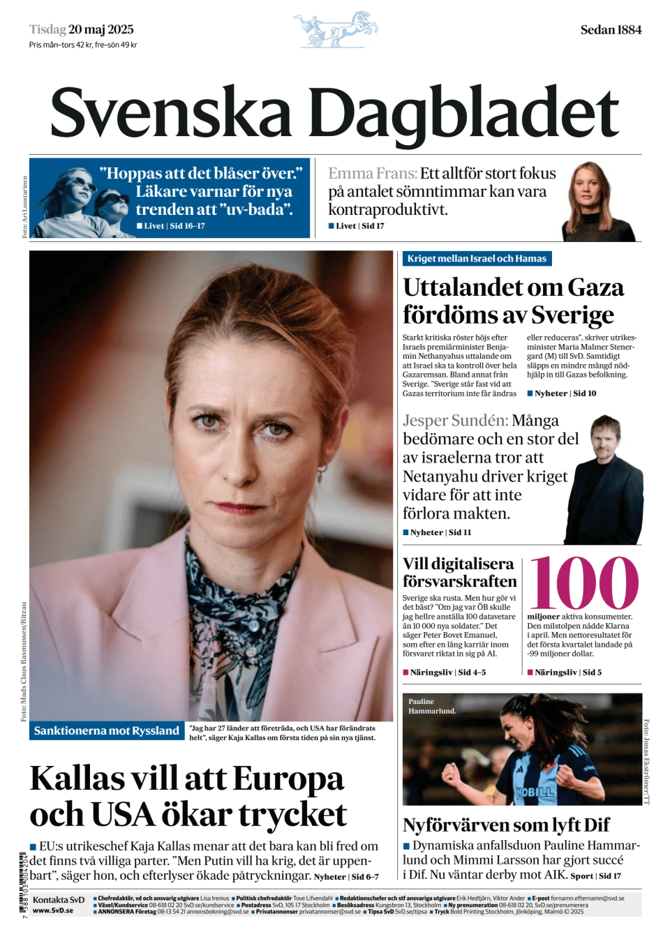 Prima-pagina-Svenska Dagbladet-edizione-di-oggi-20250520